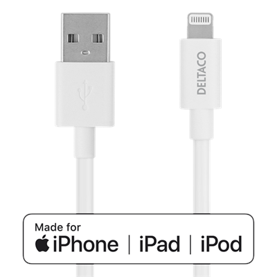 Deltaco 1mt White USB-A to Apple